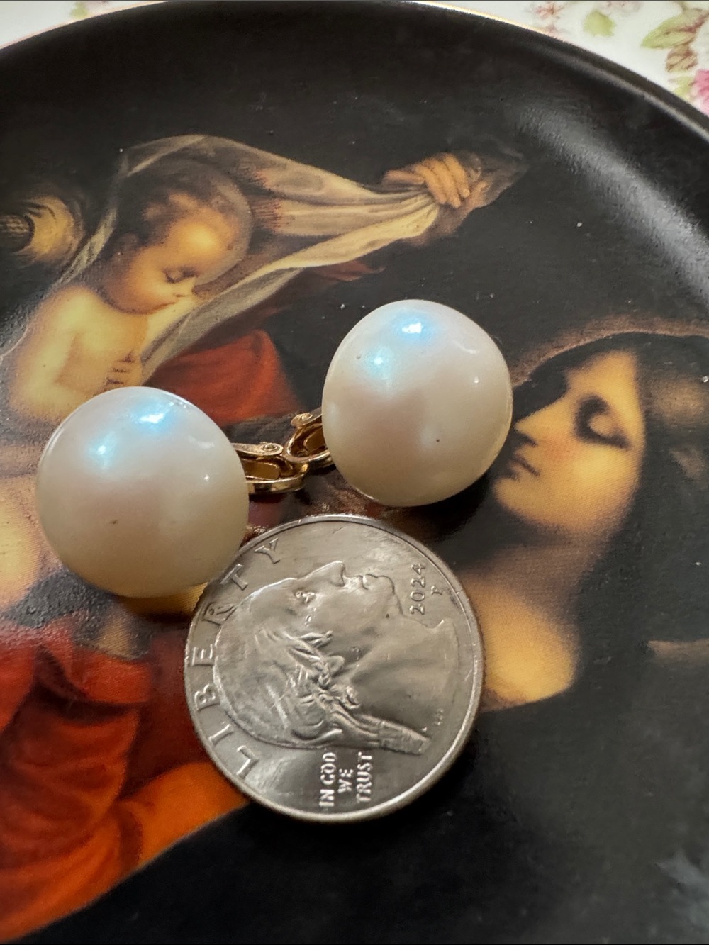 Classic White Pearl-Style Gold Clip-On Earrings